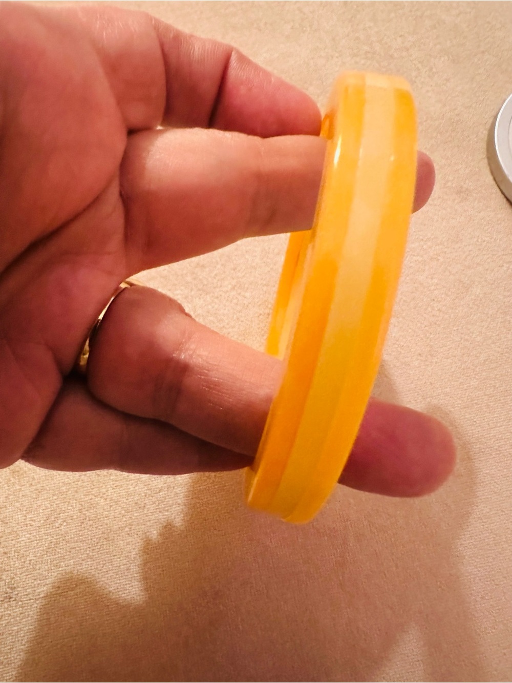 Yellow Striped Bakelite Round Bangle Bracelet